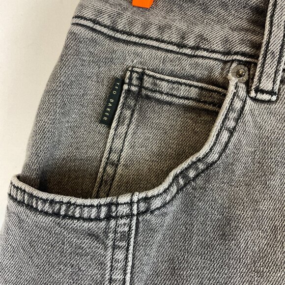 Ted Baker Denim Skirt 4 Gray US 10 Straight Pockets - Picture 5 of 9